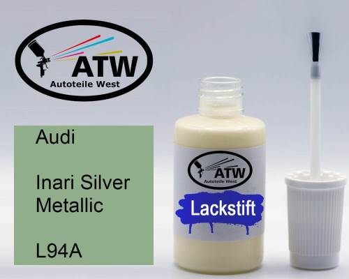 Audi, Inari Silver Metallic, L94A: 20ml Lackstift, von ATW Autoteile West.